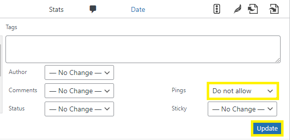 Disable the pingbacks by clicking “do not allow”