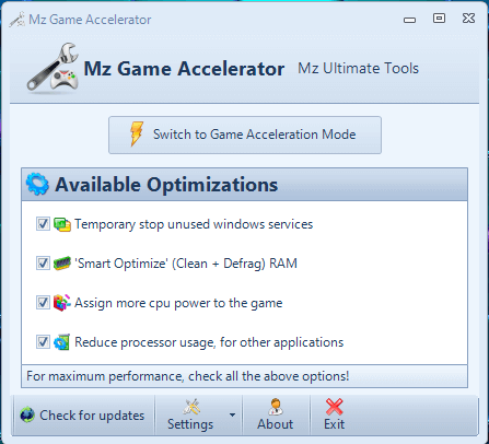 install the “Mz Game Accelerator”