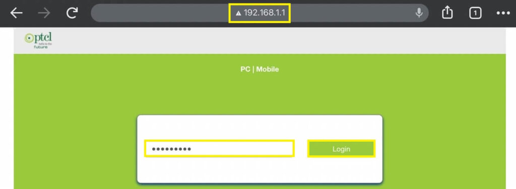 Open the browser and enter PTCL IP