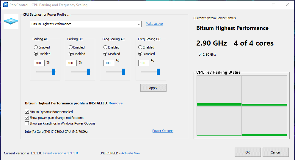 install ParkControl software for increasing your CPU performance
