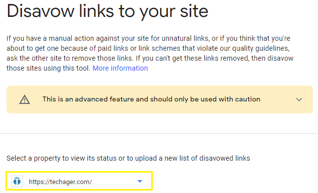 You have to open the “Google Disavow Tool” and select the correct “property”