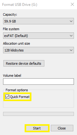 right-click on the drive that you want to format