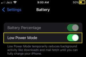 Activate Lower Battery consumption mode
