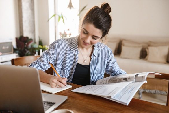 A girl is studying